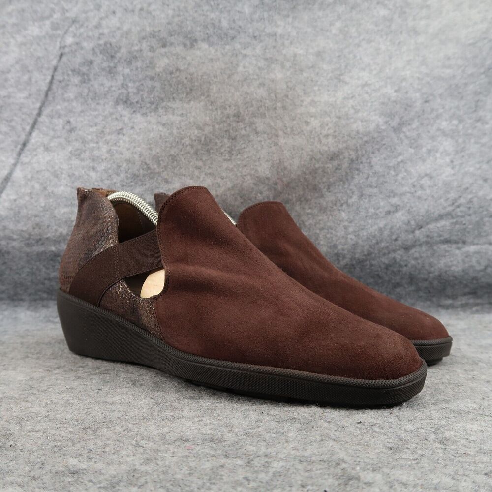 Meucci Shoes Women 10 Bootie Loafer Wedge Slip On Leather Heel Zip Leather Brown